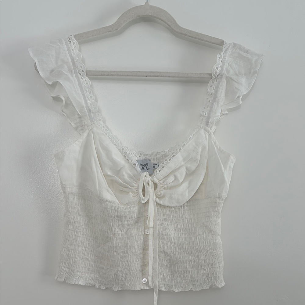 Princess Polly White Eyelet Ruffle Crop Top | Size US 10 | Cottagecore Vibes
